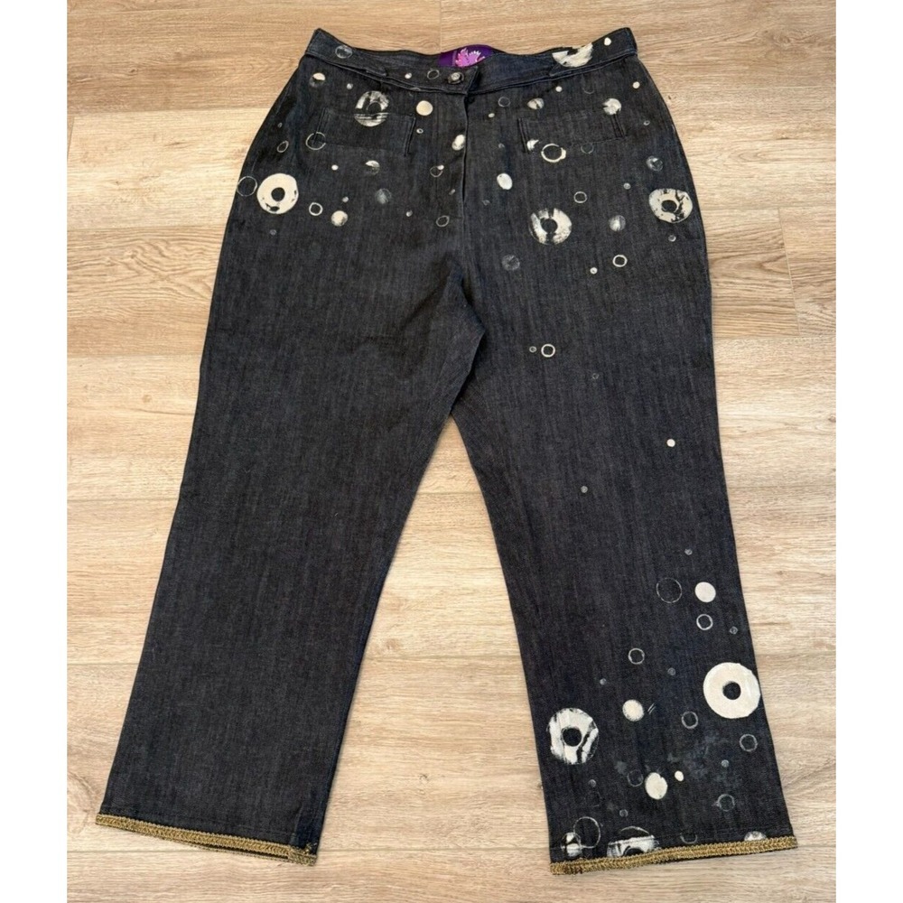 Women's Size 18 Boutique Black Hand Painted Denim Ankle Jeans